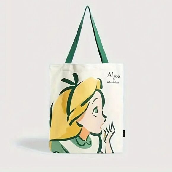 Alice in Wonderland tote bag green handle shopping book carrier - Picture 2 of 5